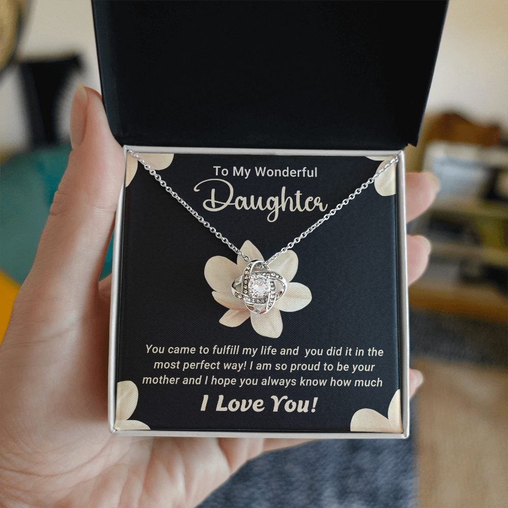 To My Wonderful Daughter – Love Knot Necklace with Magnolia Flower Message Card | Proud Mom Gift for Birthday or Graduation - Mallard Moon Gift Shop