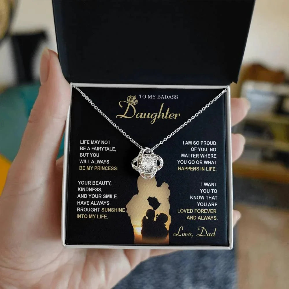 Daughter Gift from Dad - Be My Princess - Love Knot Pendant Necklace