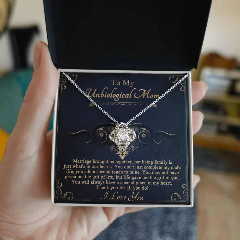 Gift for Unbiological Mother You Complete my Dad's Life Love Knot Pendant Necklace