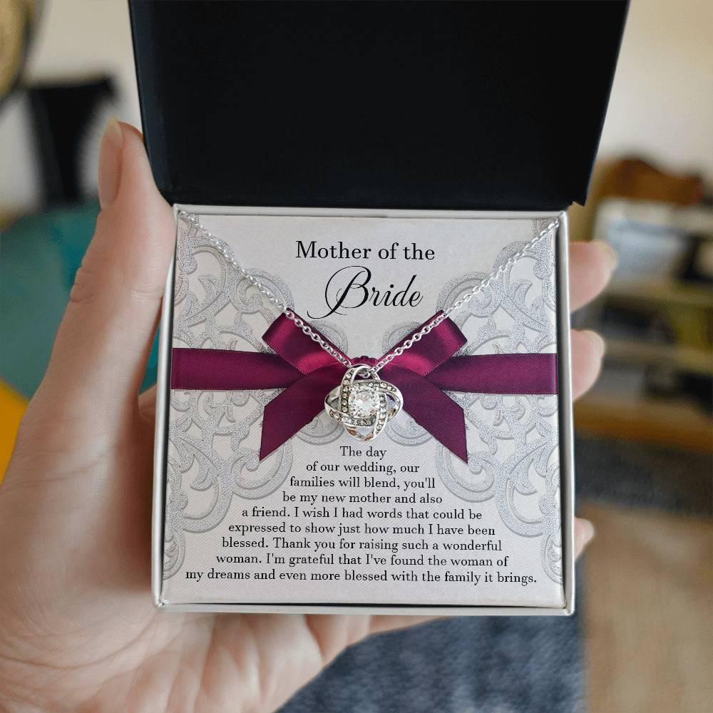Mother of the Bride Wedding Day Gift - Our Families Will Blend - Love Knot Pendant Necklace - Mallard Moon Gift Shop