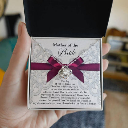 Mother of the Bride Wedding Day Gift - Our Families Will Blend - Love Knot Pendant Necklace - Mallard Moon Gift Shop
