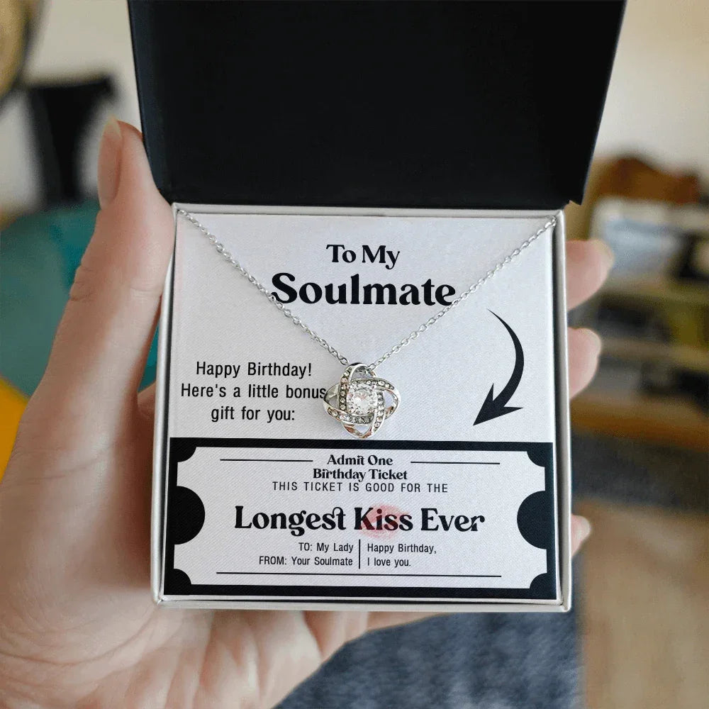 Soulmate Birthday Love Knot Necklace – Longest Kiss Ever Message Card | Romantic Gift for Wife or Girlfriend