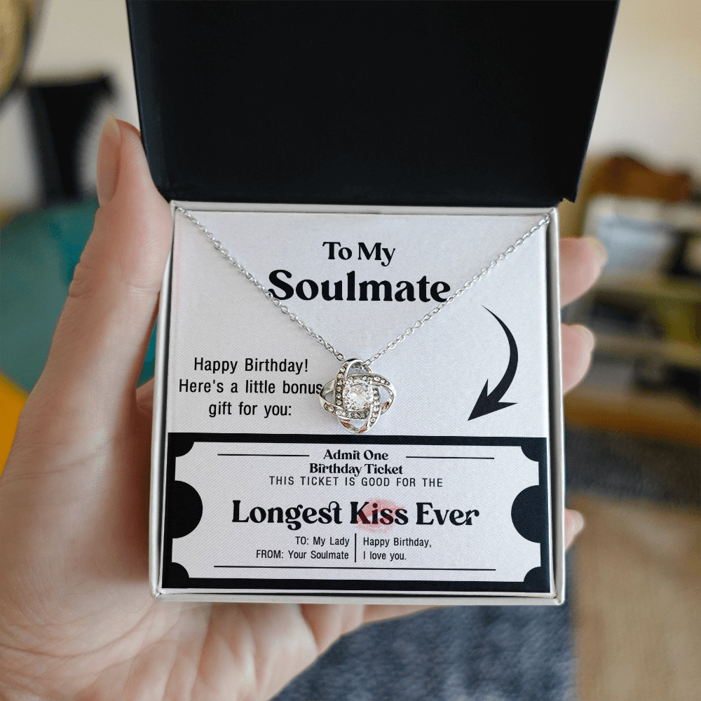 Soulmate Birthday Love Knot Necklace – Longest Kiss Ever Message Card | Romantic Gift for Wife or Girlfriend - Mallard Moon Gift Shop