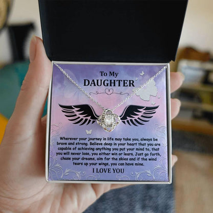 Daughter Gift for Birthday, Christmas, Graduation - Brave And Strong - Love Knot Pendant Necklace - Mallard Moon Gift Shop
