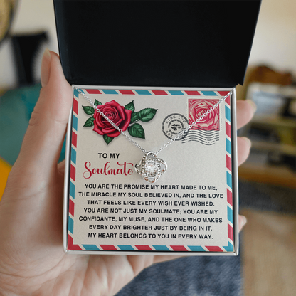 Soulmate Gift - My Heart Belongs to You - Love Knot Necklace with Romantic Message Card