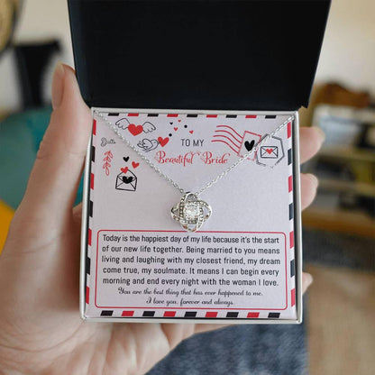 Bride Wedding Day Gift - The Happiest Day - Love Knot Pendant Necklace - Mallard Moon Gift Shop
