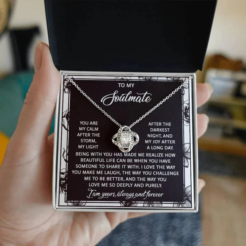 To My Soulmate - My Calm After the Storm Love Knot Necklace – A Romantic Valentine’s Day Gift with a Heartfelt Message