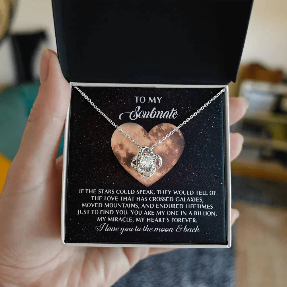 Romantic Gift for Soulmate, Wife or Girlfriend - I Love You to the Moon and Back - Love Knot Pendant Necklace