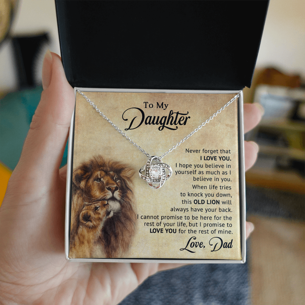 To My Daughter – “Old Lion” Dad & Daughter Love Knot Necklace | Inspirational Father-to-Daughter Gift with Heartfelt Lion Message Card - Mallard Moon Gift Shop