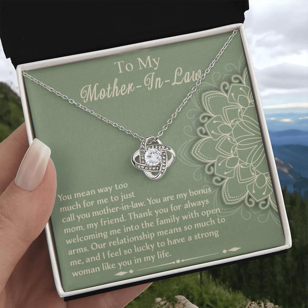 Mother-In-Law Gift - I Feel Lucky to Have A Strong Woman in My Life Love Knot Necklace