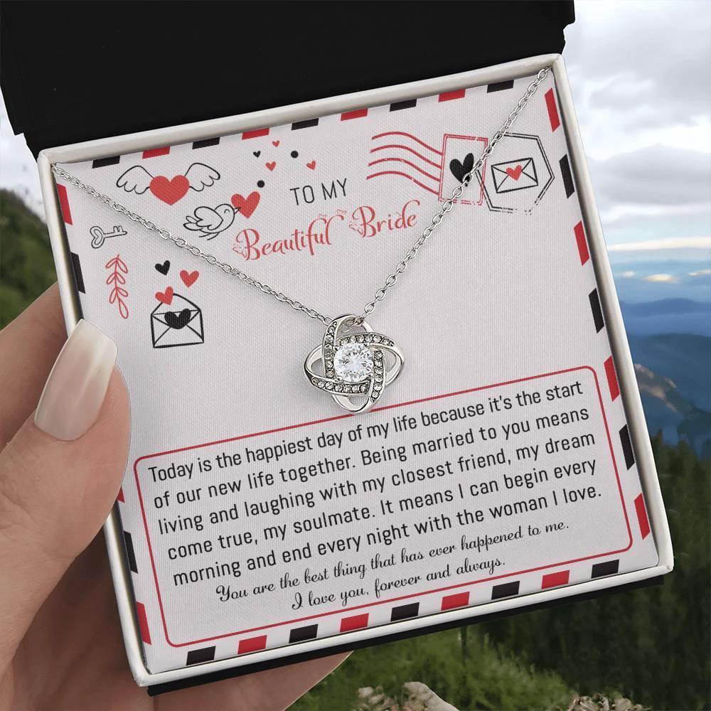 Bride Wedding Day Gift - The Happiest Day - Love Knot Pendant Necklace