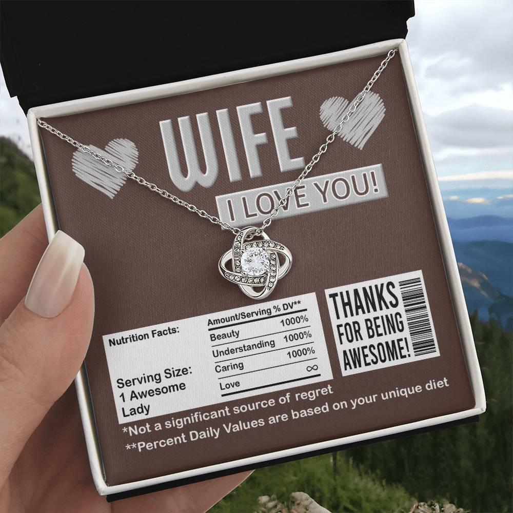 Gift for Wife - Nutrition Facts Love Knot Pendant Necklace - Mallard Moon Gift Shop