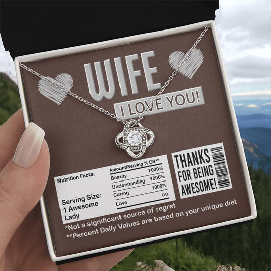 Gift for Wife - Nutrition Facts Love Knot Pendant Necklace - Mallard Moon Gift Shop