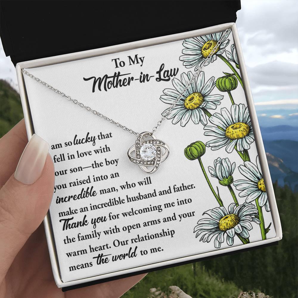 Gift for Mother-in-Law from Daughter-in-Law You Raised an Incredible Man Love Knot Pendant Necklace - Mallard Moon Gift Shop