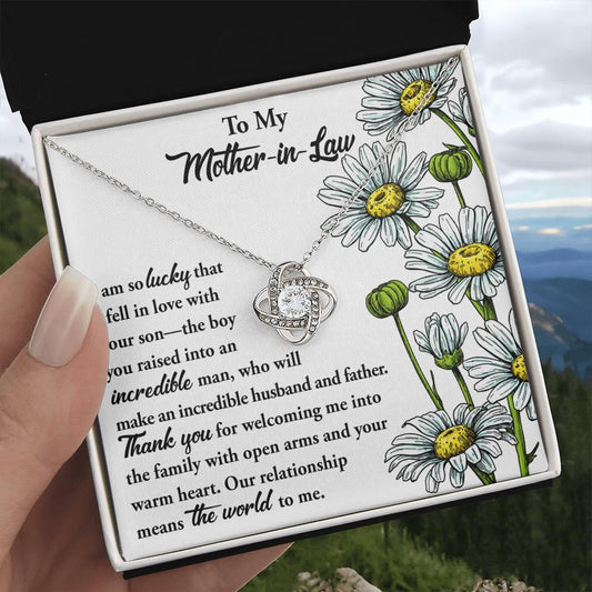 Gift for Mother-in-Law from Daughter-in-Law You Raised an Incredible Man Love Knot Pendant Necklace - Mallard Moon Gift Shop