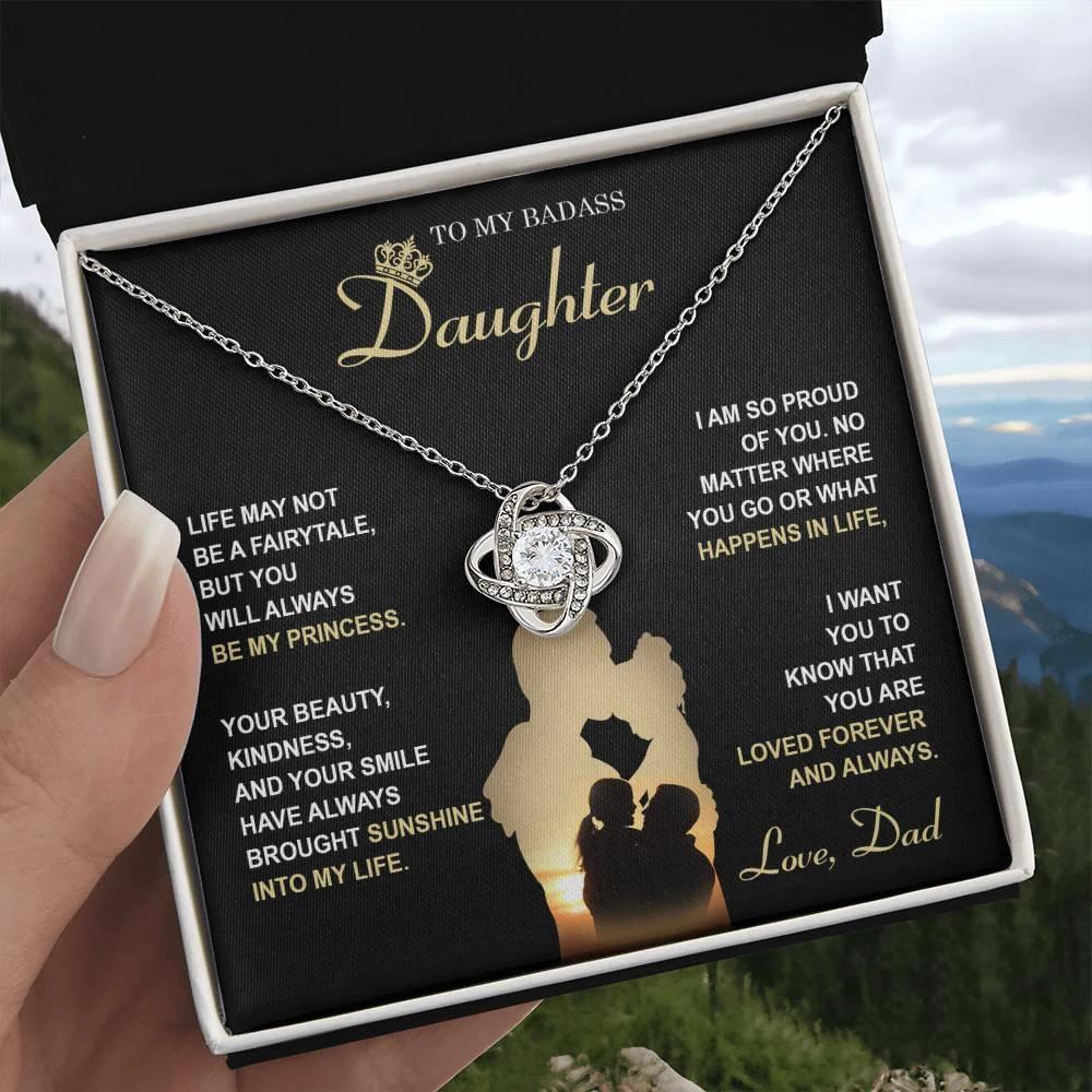 Daughter Gift from Dad - Be My Princess - Love Knot Pendant Necklace