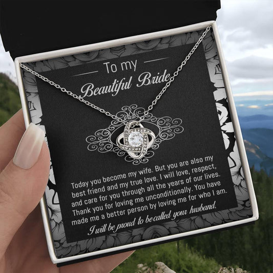 Bride Wedding Day Gift - My True Love - Love Knot Pendant Necklace - Mallard Moon Gift Shop