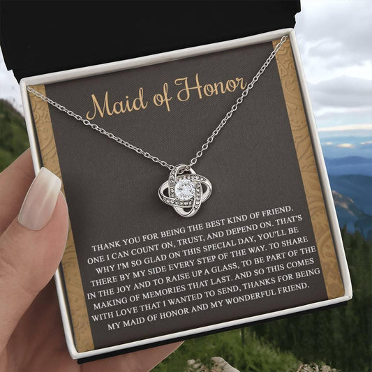 Maid of Honor Wedding Day Gift-Kind Of Friend- Love Knot Pendant Necklace - Mallard Moon Gift Shop