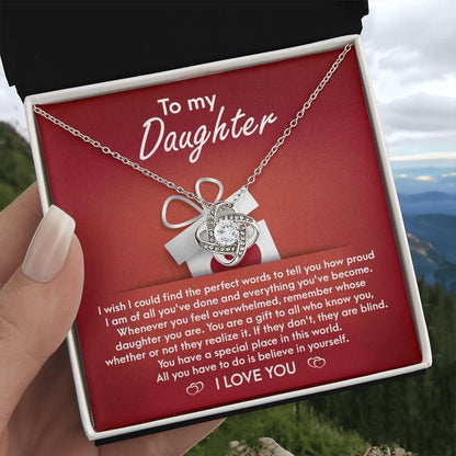To My Daughter - Proud of You Love Knot Pendant Necklace - Mallard Moon Gift Shop
