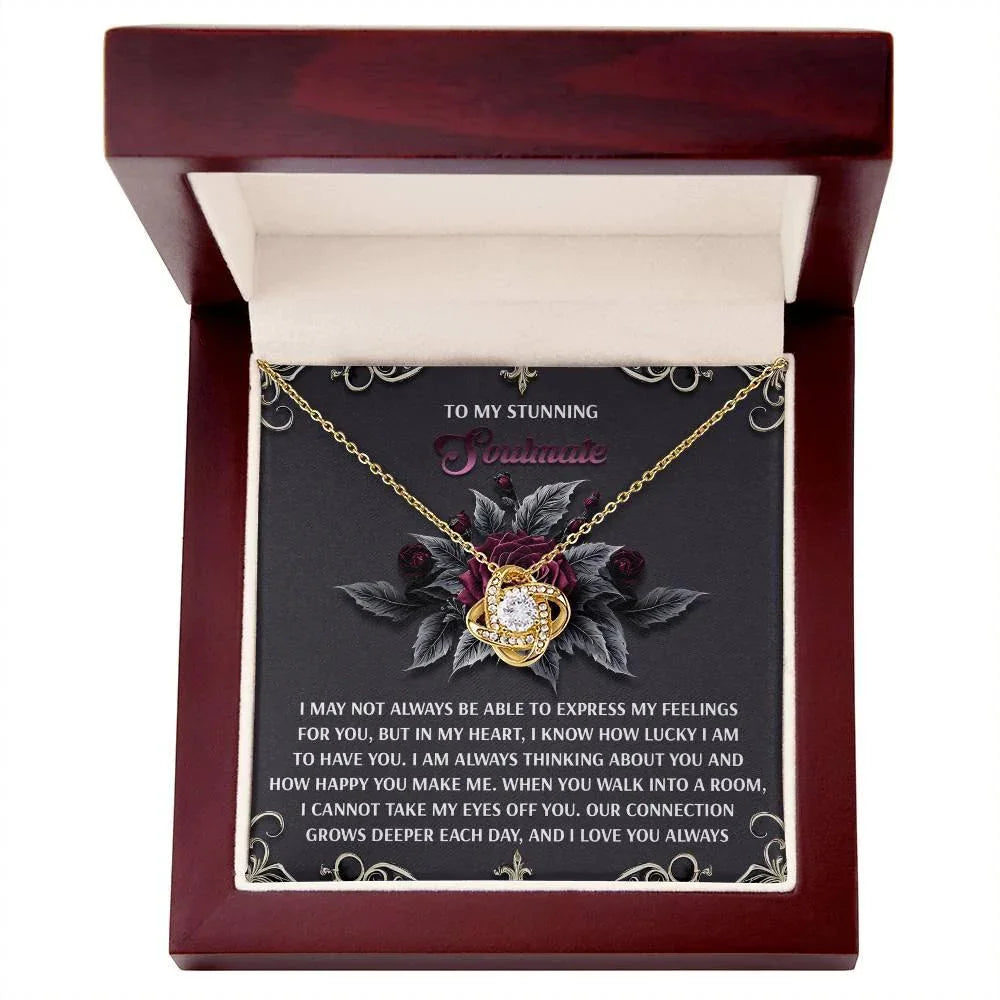Romantic Gift for Wife or Girlfriend - Stunning Love Knot Pendant Necklace with Soulmate Message - I Am Lucky