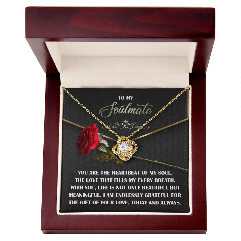 Soulmate Gift - Heartbeat of My Soul - Love Knot Necklace with Sentimental Message Card