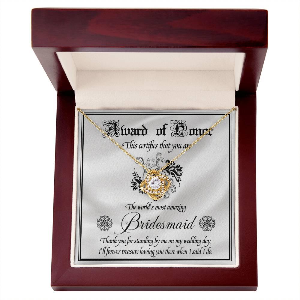 Bridesmaid Wedding Day Gift - Award Of Honor Thank You Card with Love Knot Pendant Necklace - Mallard Moon Gift Shop