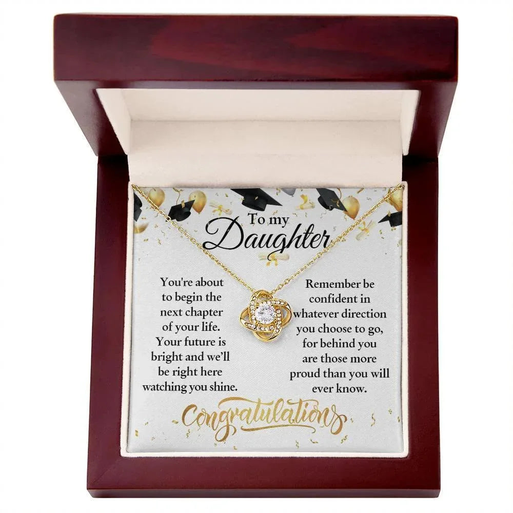 Daughter Congratulations on Your Graduation Your Future is Bright Love Knot Pendant Necklace
