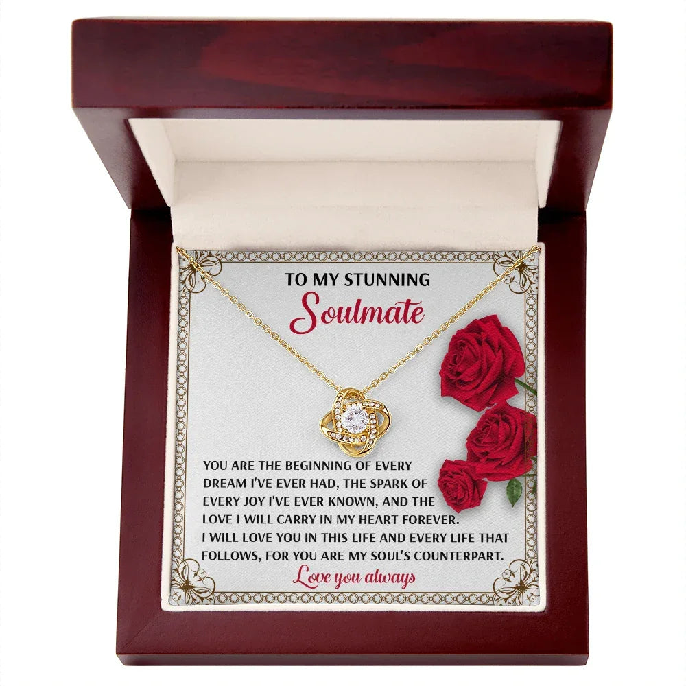 Romantic Soulmate Gift – In My Heart Forever - Love Knot Necklace Pendant with Meaningful Message Card