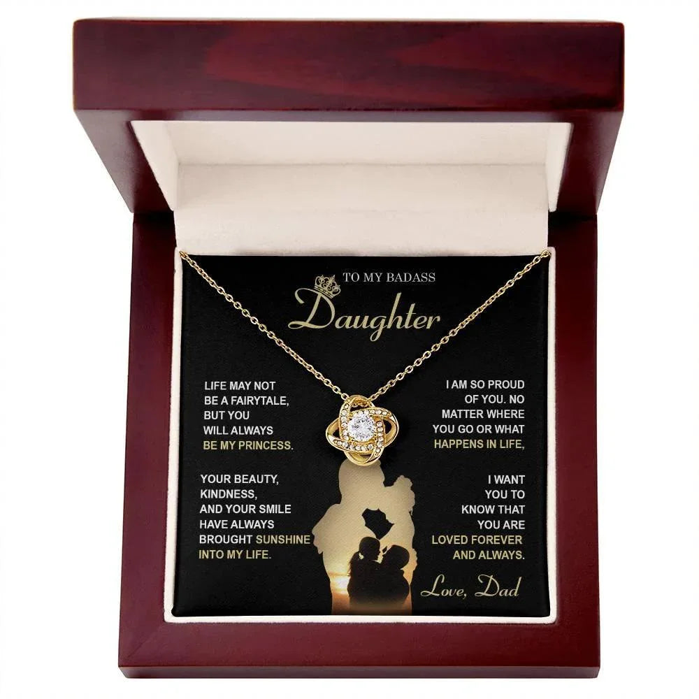 Daughter Gift from Dad - Be My Princess - Love Knot Pendant Necklace