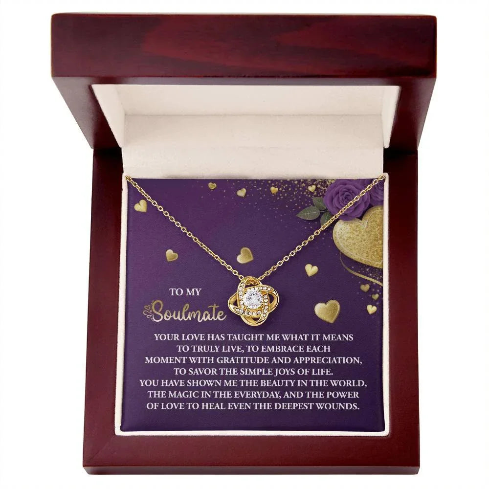 To My Soulmate" Love Knot Necklace – A Beautiful Valentine’s Day Gift Celebrating Love, Joy, and Healing