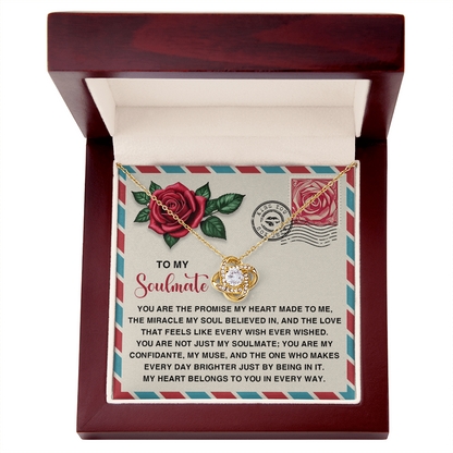 Soulmate Gift - My Heart Belongs to You - Love Knot Necklace with Romantic Message Card