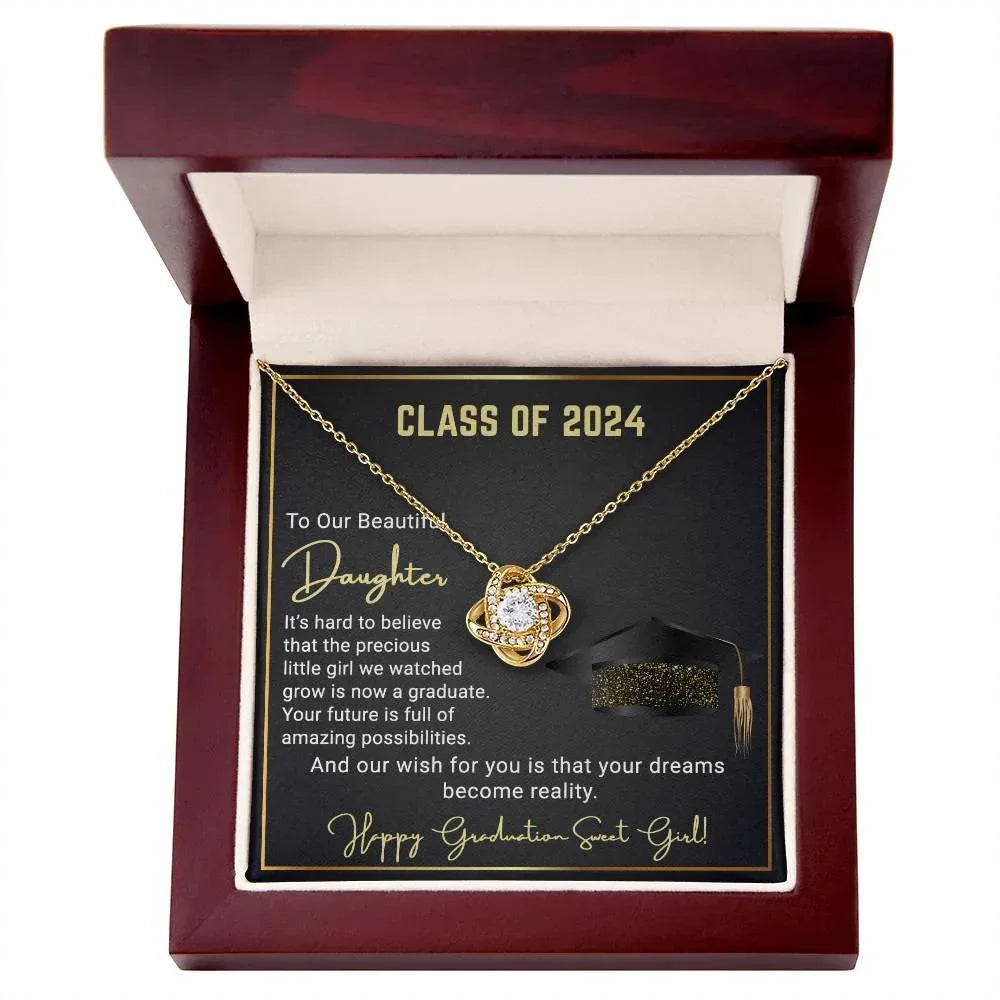Gift To Our Beautiful Daughter Class of 2024 Graduation Wish Love Knot Pendant Necklace