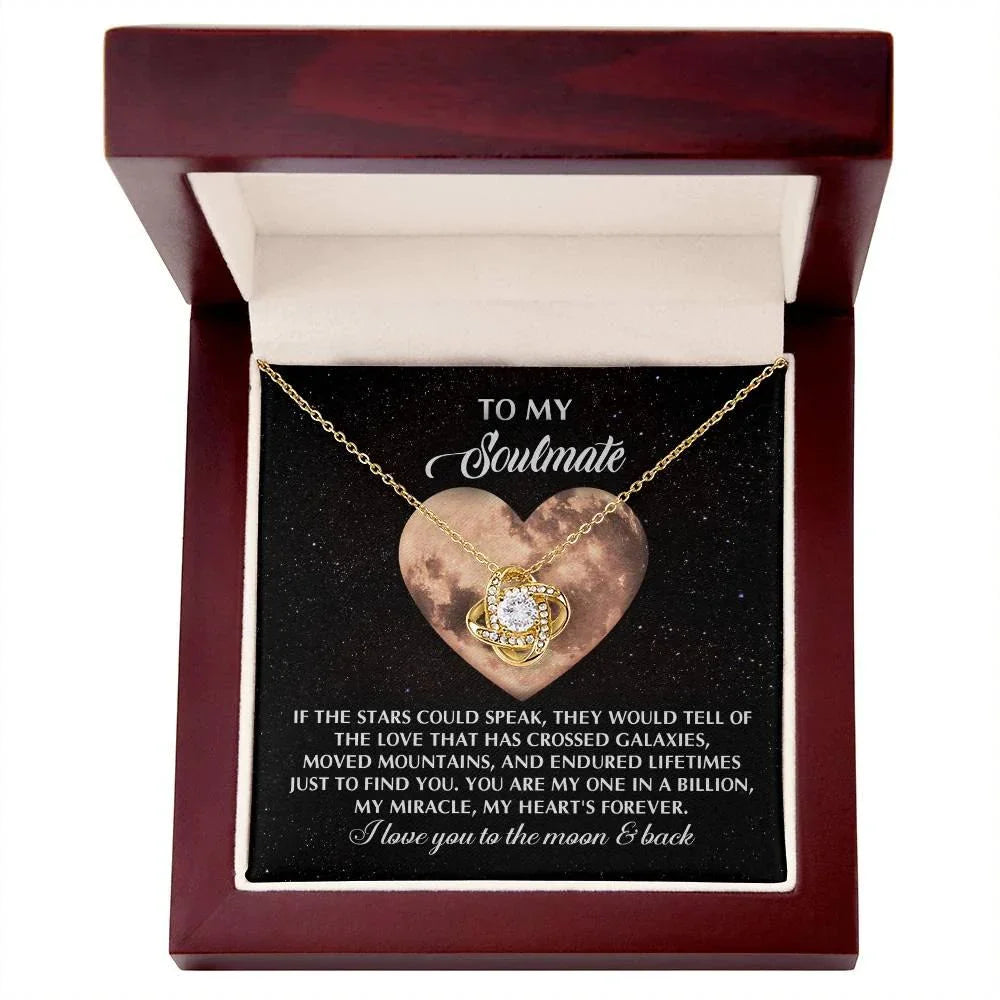 Romantic Gift for Soulmate, Wife or Girlfriend - I Love You to the Moon and Back - Love Knot Pendant Necklace