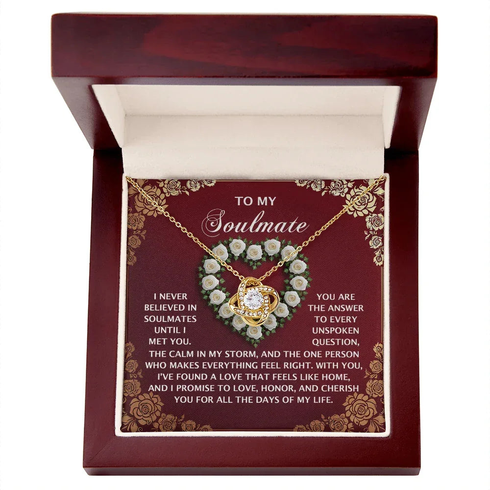 Romantic Gift for Her – Love Knot Necklace with Poetic Soulmate Card