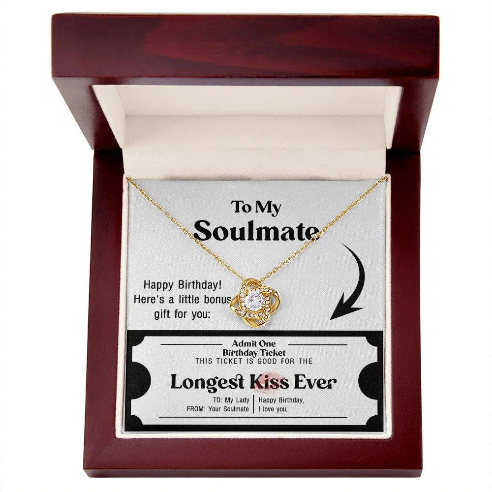 Soulmate Birthday Love Knot Necklace – Longest Kiss Ever Message Card | Romantic Gift for Wife or Girlfriend