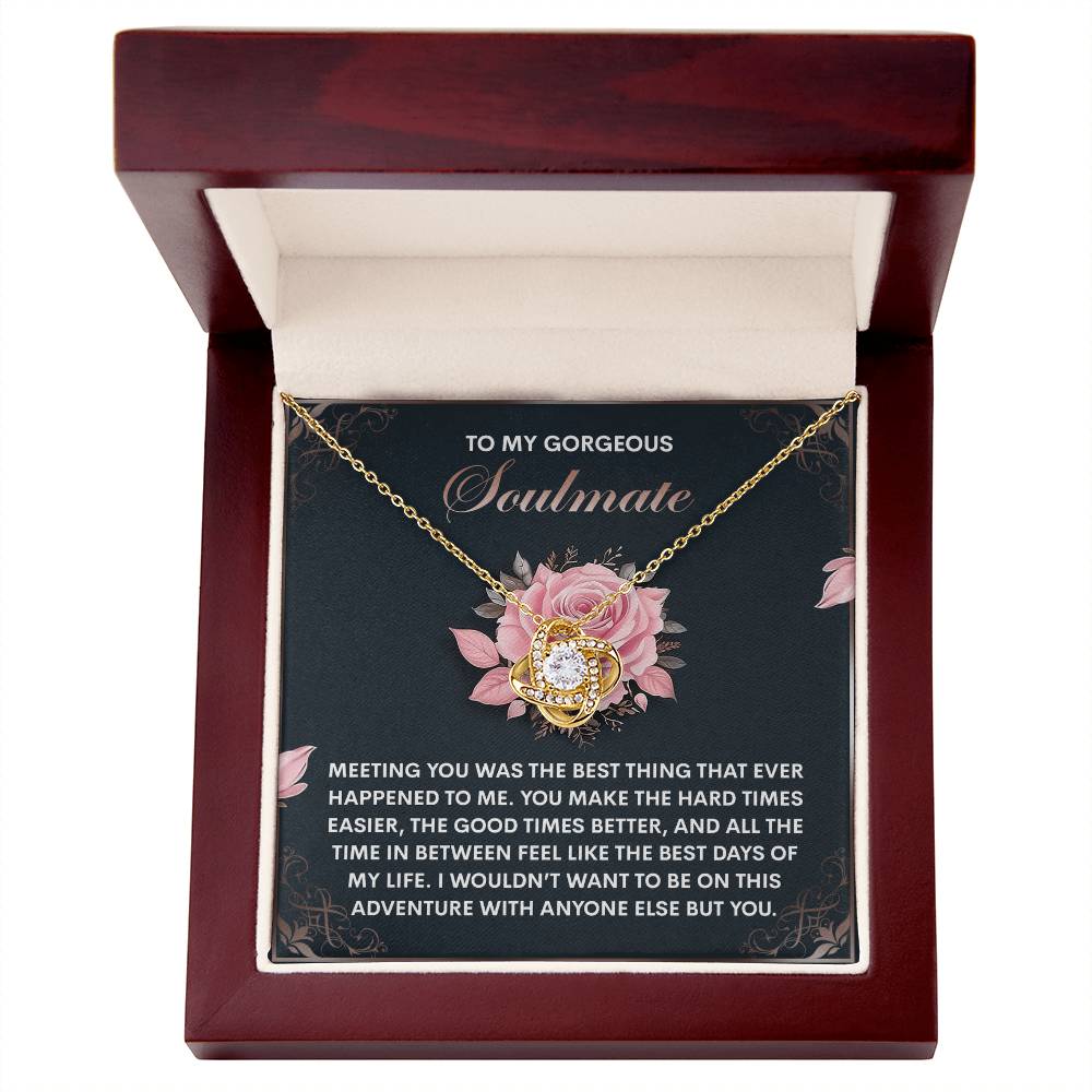 To My Gorgeous Soulmate - Love Knot Necklace – A Romantic Valentine’s Gift to Celebrate Your Beautiful Journey Together - Mallard Moon Gift Shop