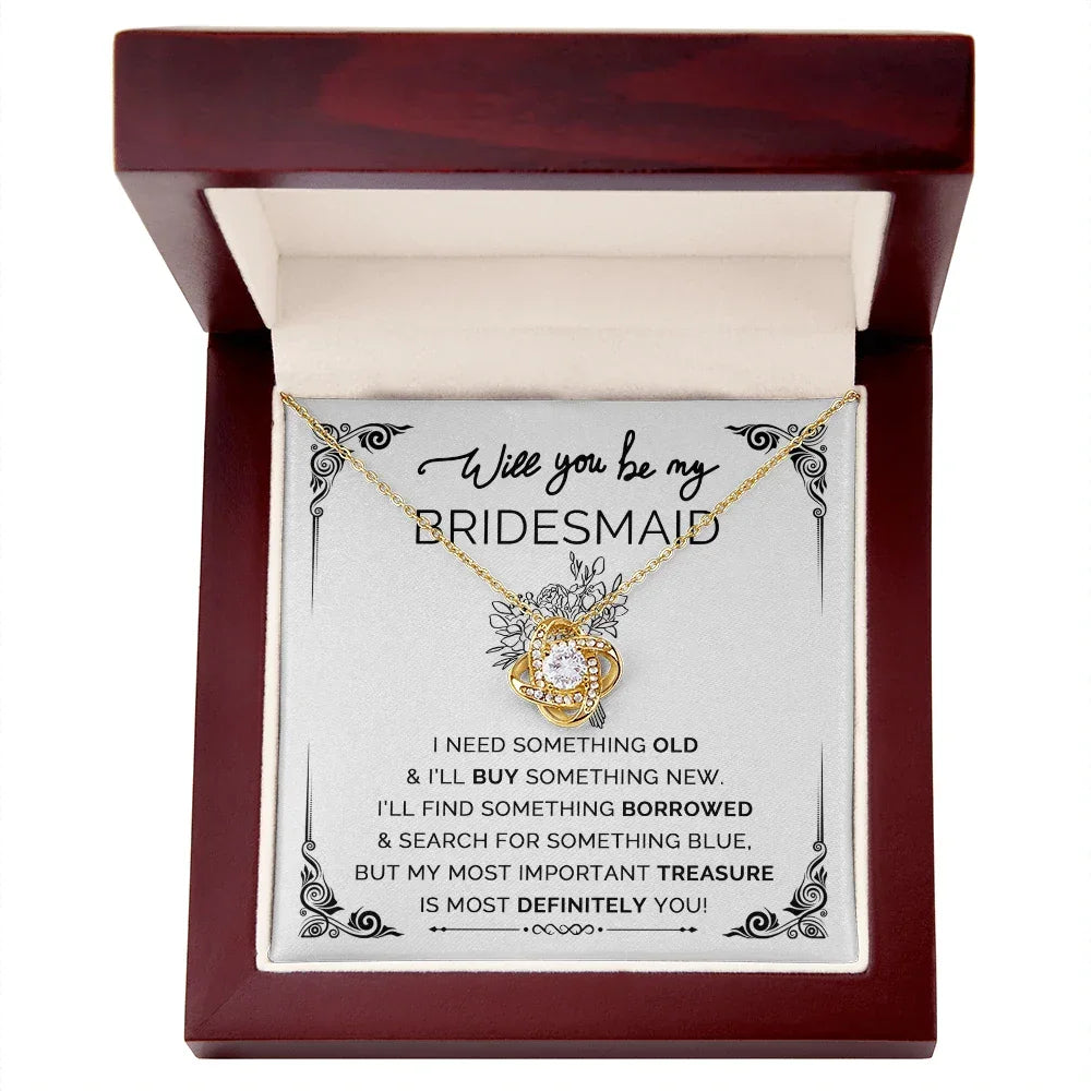 Will You Be My Bridesmaid? Love Knot Necklace with Heartfelt Proposal Card – Unique Bridal Party Gift Idea
