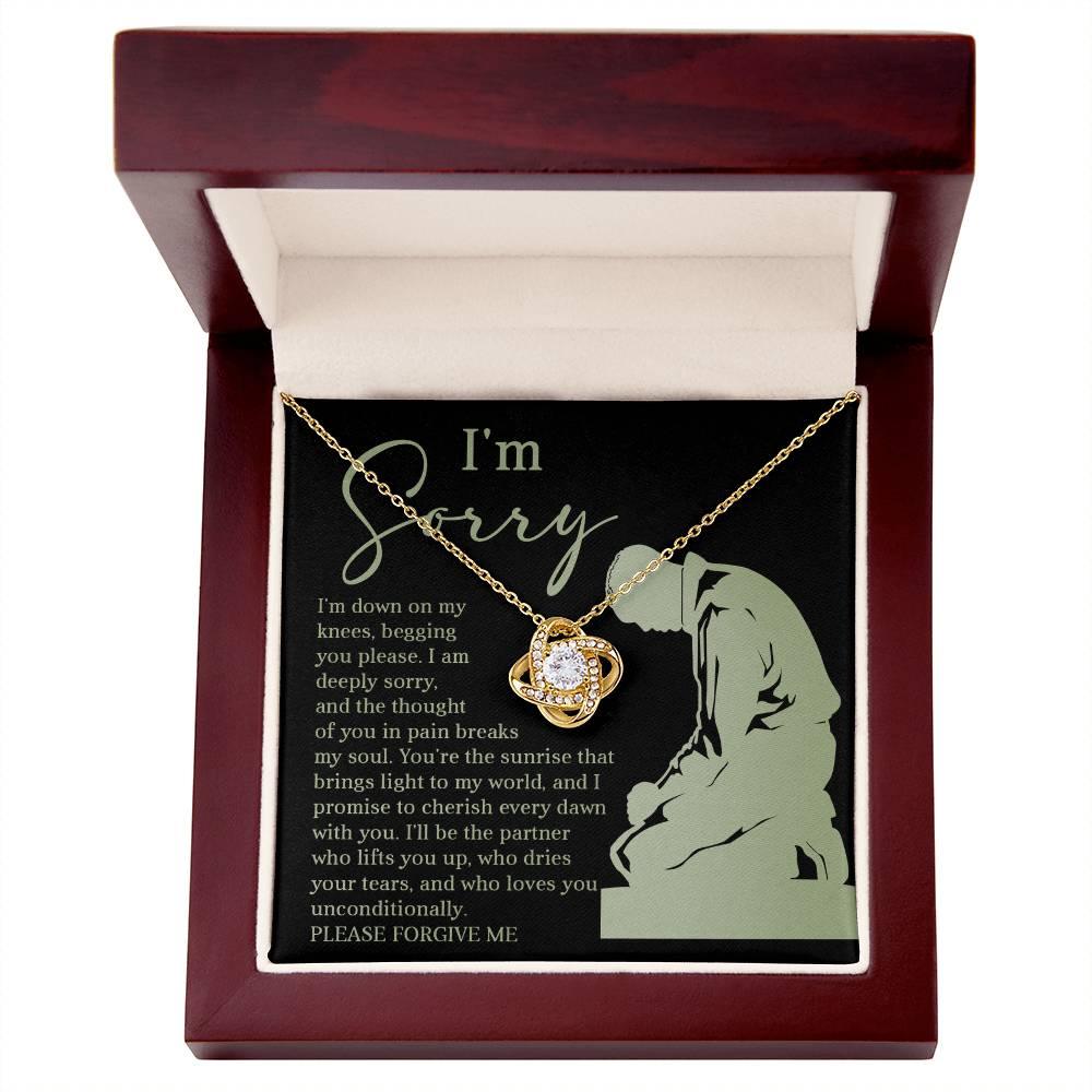 Apology Gift for Girlfriend, Wife, Soulmate - Sorry, On My Knees - Love Knot Pendant Necklace - Mallard Moon Gift Shop