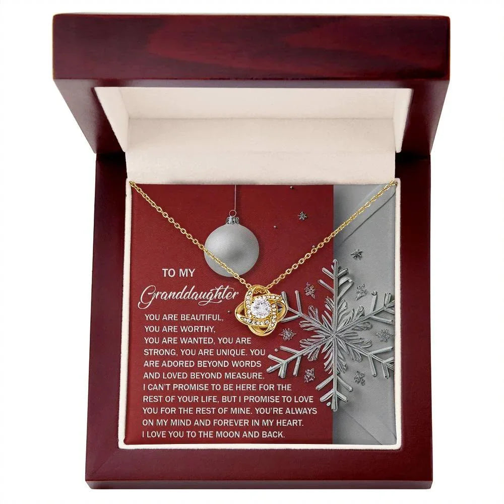 To My Granddaughter – Christmas Love Knot Necklace | “You Are Beautiful, Strong & Loved” Holiday Message Card | Grandparent Gift