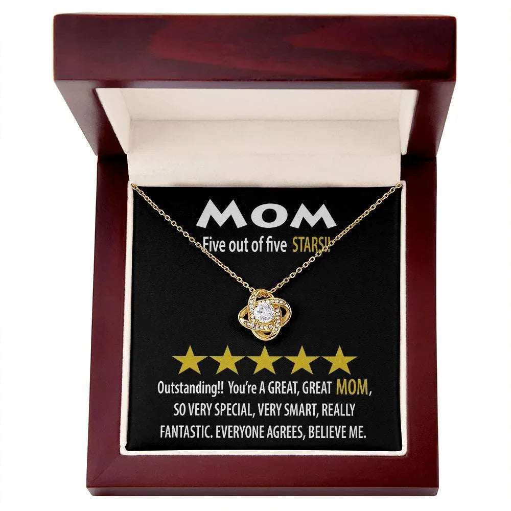 Mom - Five of Five Stars Outstanding You're A Great, Great Mom Love Knot Necklace
