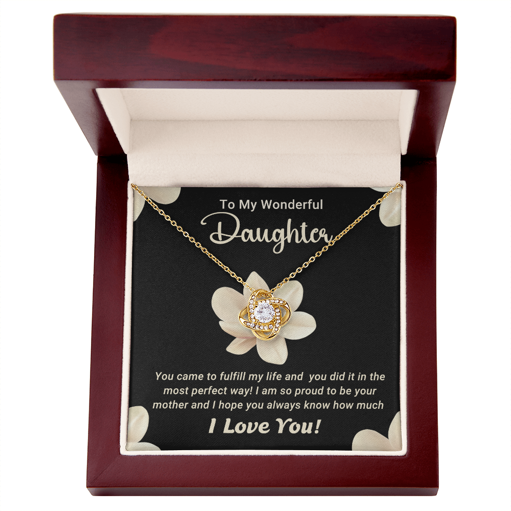 To My Wonderful Daughter – Love Knot Necklace with Magnolia Flower Message Card | Proud Mom Gift for Birthday or Graduation - Mallard Moon Gift Shop