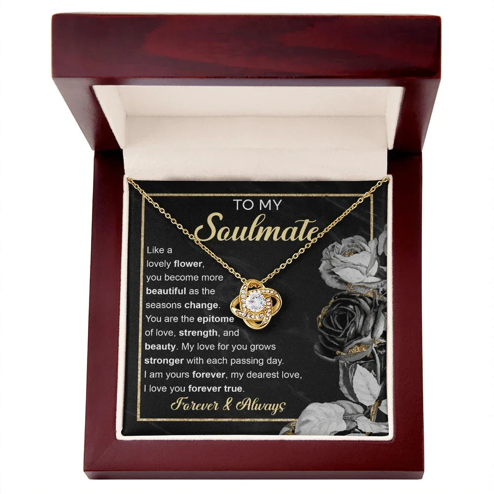 To My Soulmate – Love Knot Necklace with Elegant Forever & Always Message | Romantic Gift for the One You Cherish Most