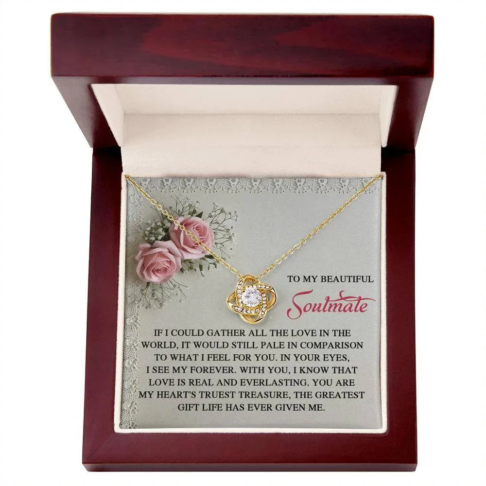 To My Soulmate: Romantic Love Knot Necklace with Sentimental Message