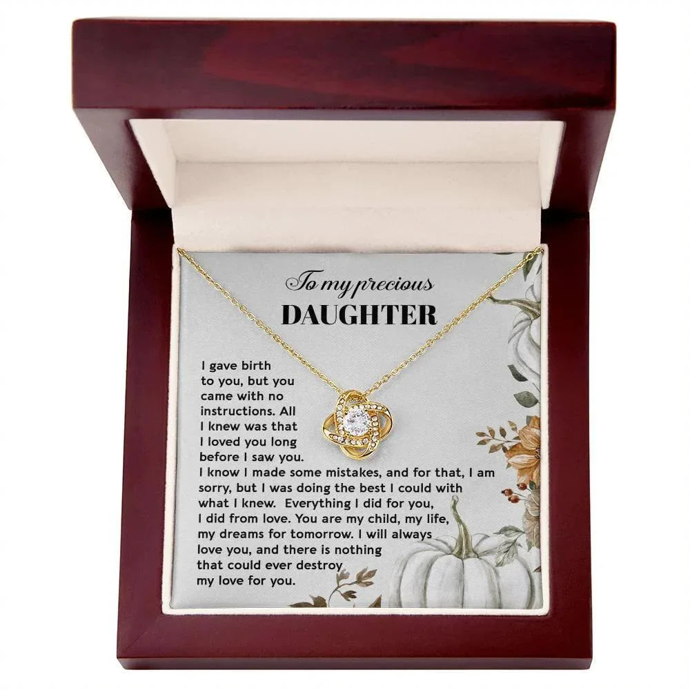 Heartfelt Mother to Daughter Gift | Love Knot Necklace with Emotional Message Card