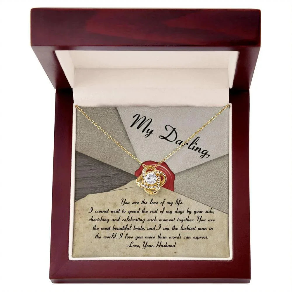 My Darling Bride Love of My Life Love Knot Pendant Necklace