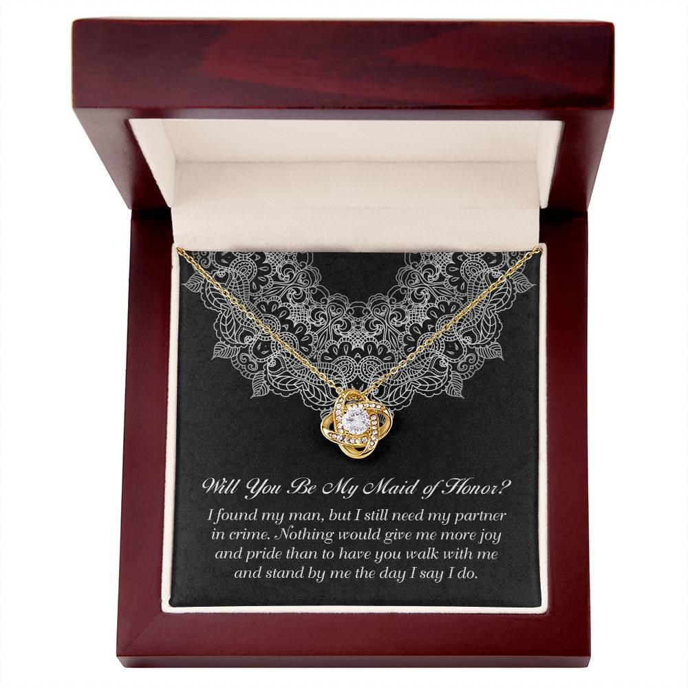 Maid of Honor Wedding Proposal Gift - Partner In Crime - Love Knot Pendant Necklace - Mallard Moon Gift Shop
