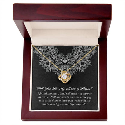 Maid of Honor Wedding Proposal Gift - Partner In Crime - Love Knot Pendant Necklace - Mallard Moon Gift Shop