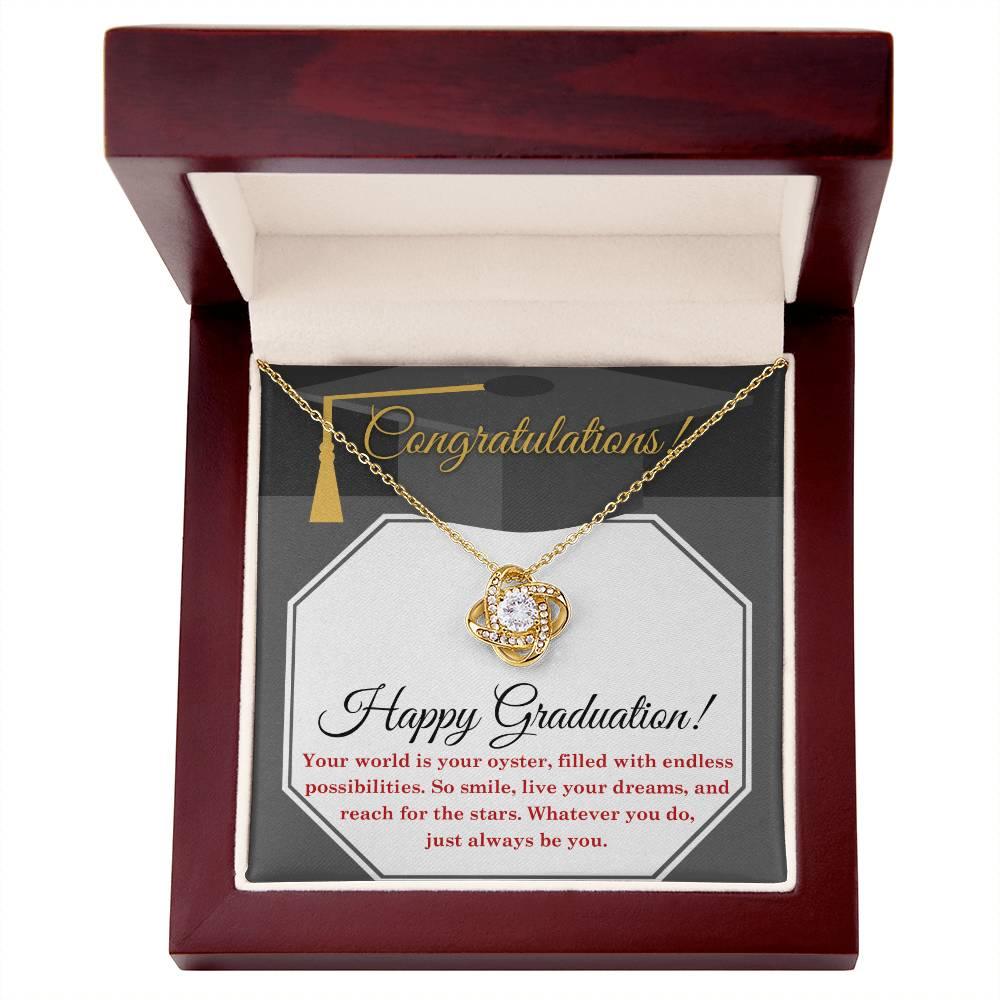 Happy Graduation-Your World is your Oyster Love Knot Pendant Necklace - Mallard Moon Gift Shop