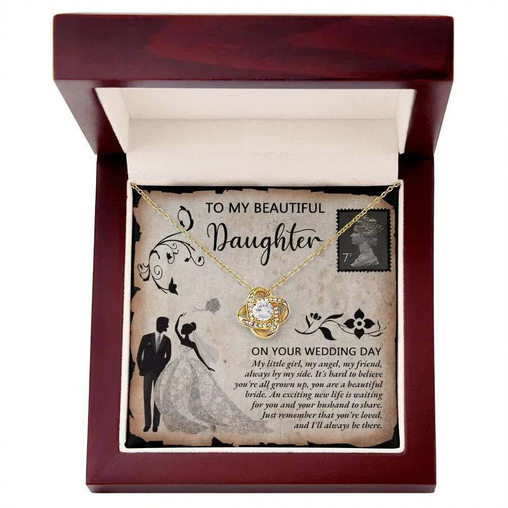 Daughter Wedding Day Gift - Beautiful Bride Love Knot Pendant Necklace
