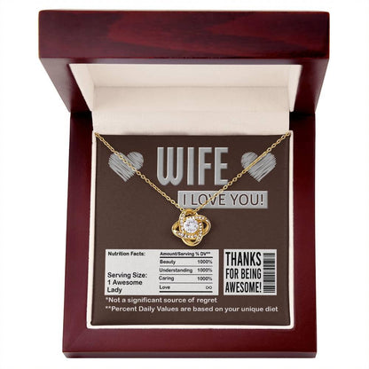 Gift for Wife - Nutrition Facts Love Knot Pendant Necklace - Mallard Moon Gift Shop